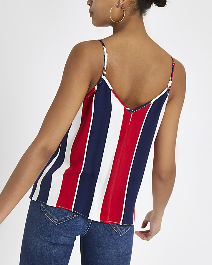 Red stripe button front cami top