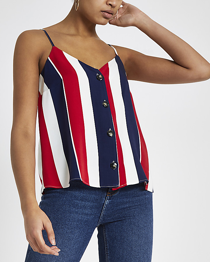 Red stripe button front cami top