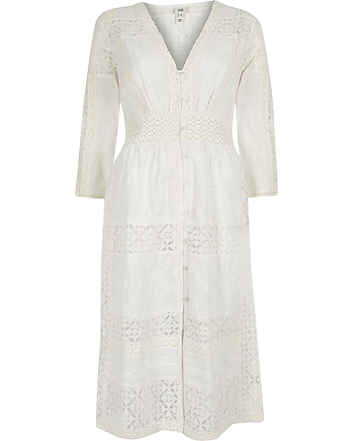 White embroidered shirt dress