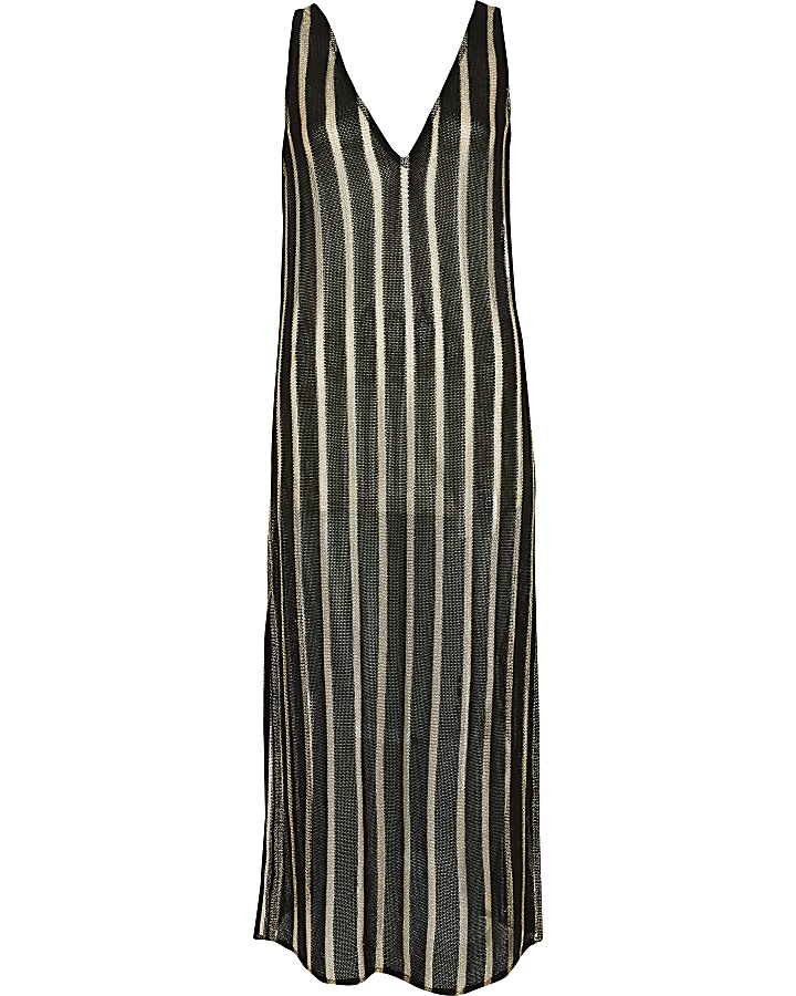 Black stripe knitted beach dress