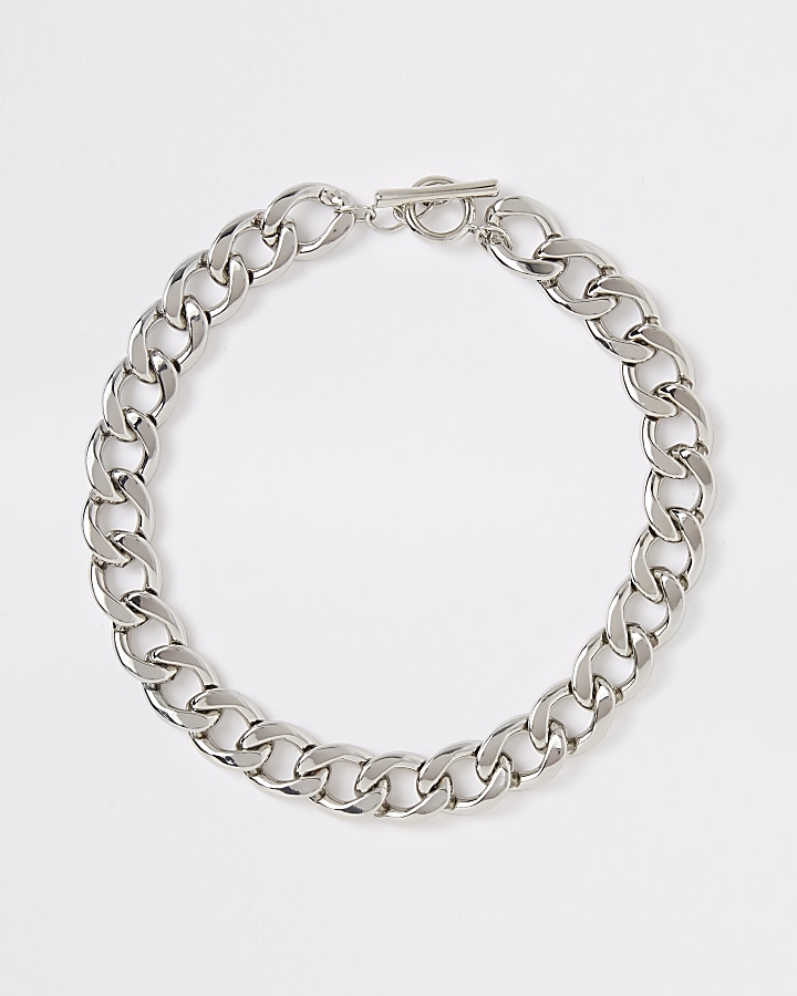 Silver colour chunky curb chain necklace
