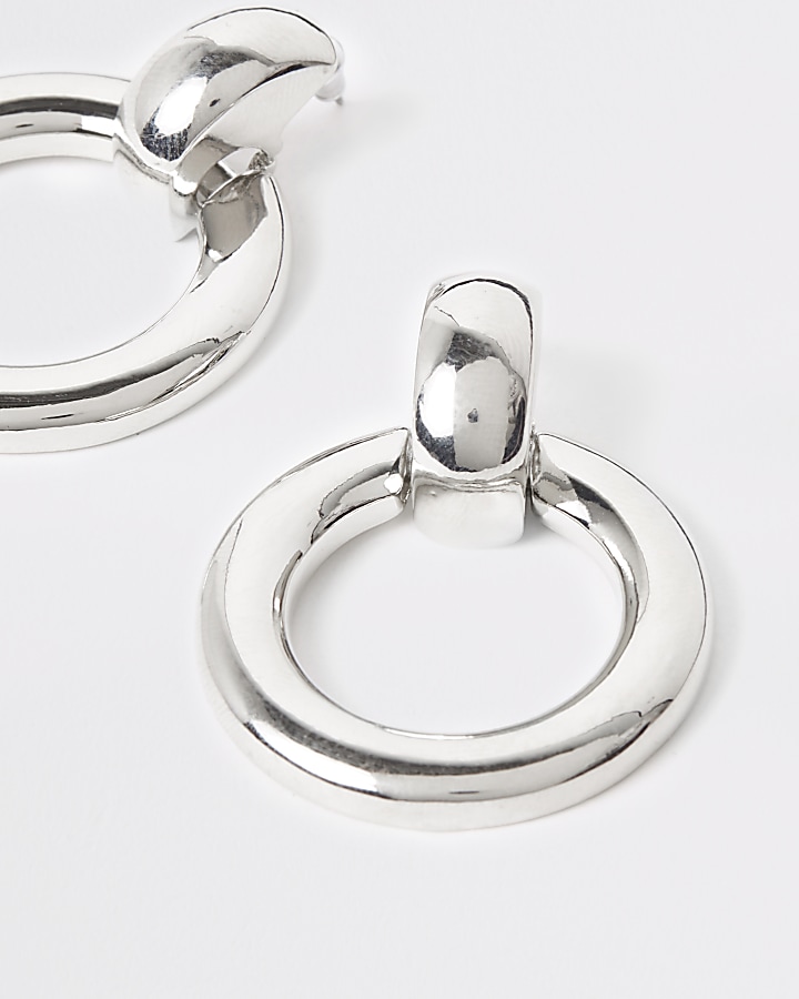 Silver colour door knocker hoop earrings