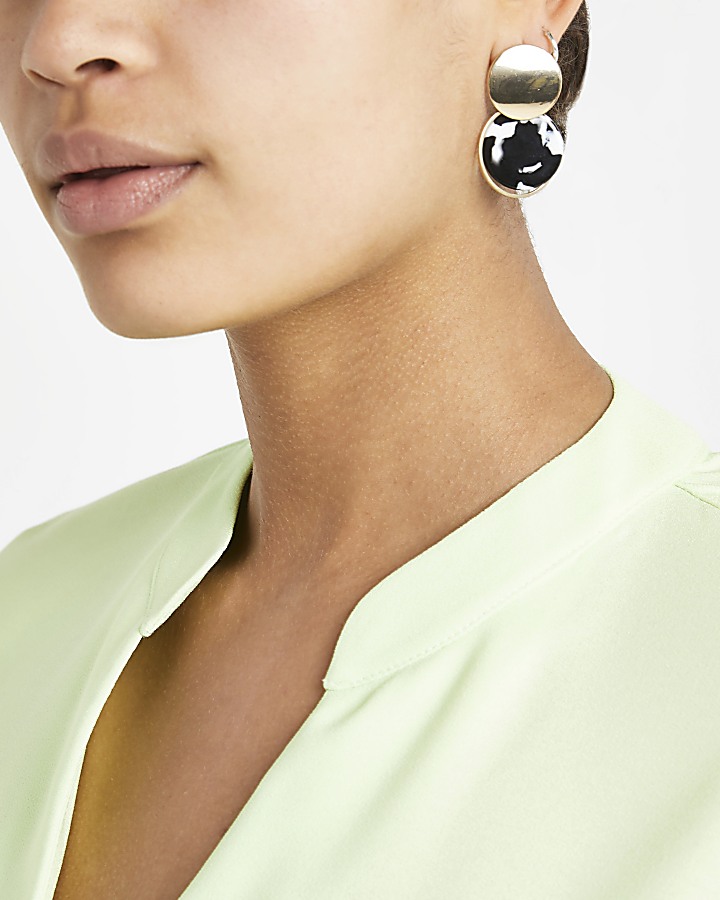 Black mono print circle drop earrings