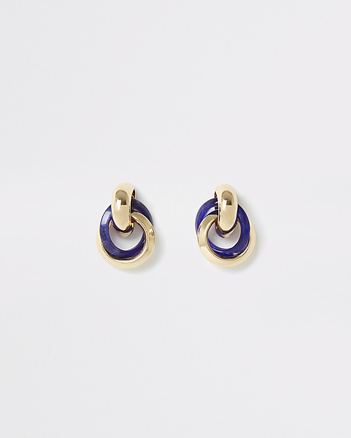 Blue resin twisted drop earrings