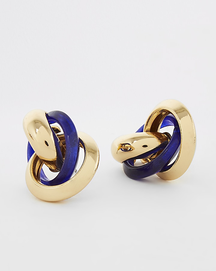 Blue resin twisted drop earrings