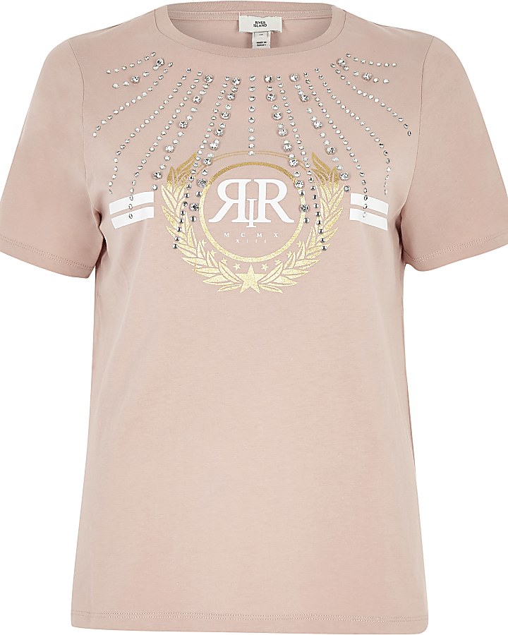Pink RI diamante embellished T-shirt