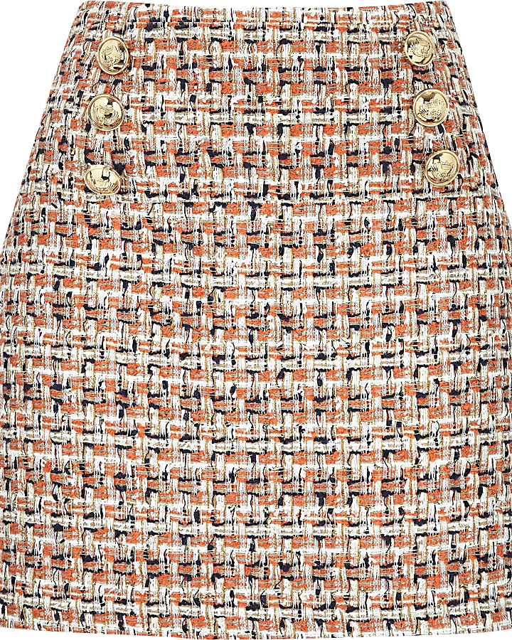 Orange boucle mini skirt