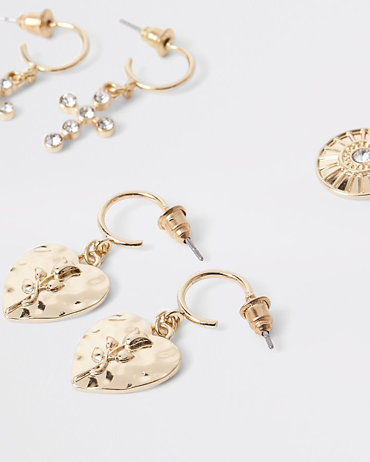Gold colour charm hoop earrings multipack