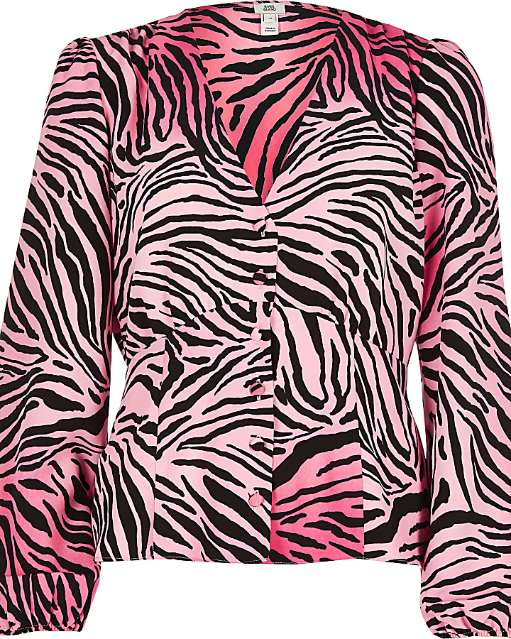 Pink zebra print long sleeve tea top