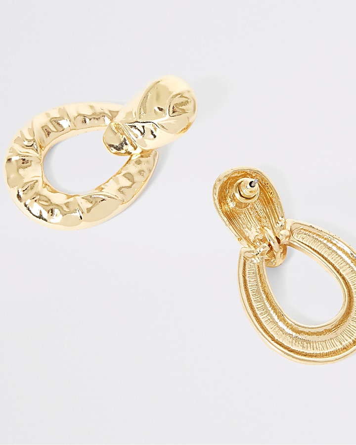 Gold colour battered door knocker earrings