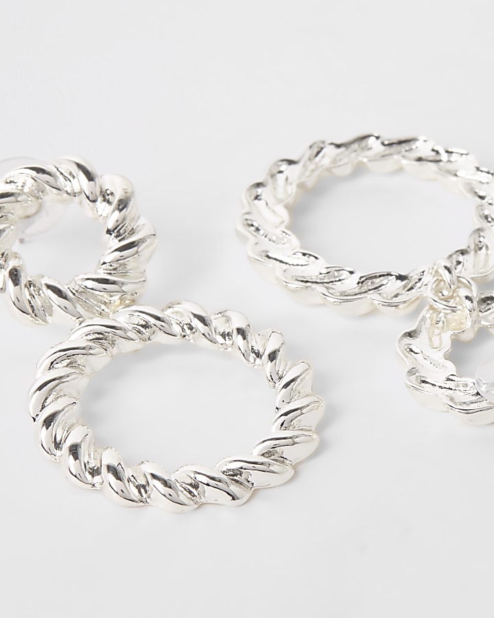 Silver colour twist hoop drop earrings