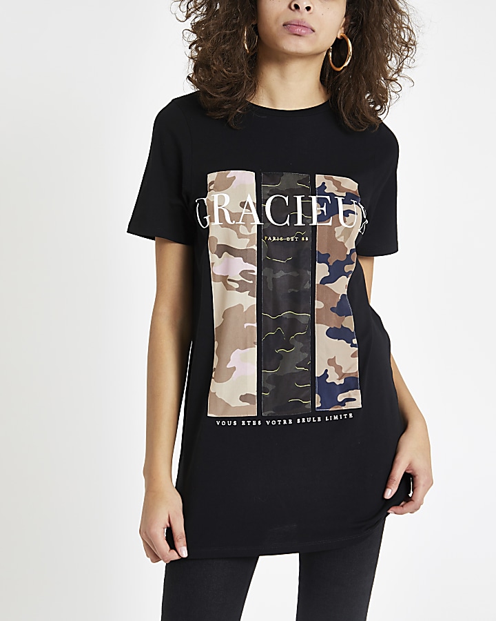 Black ‘gracieux’ camo print T-shirt