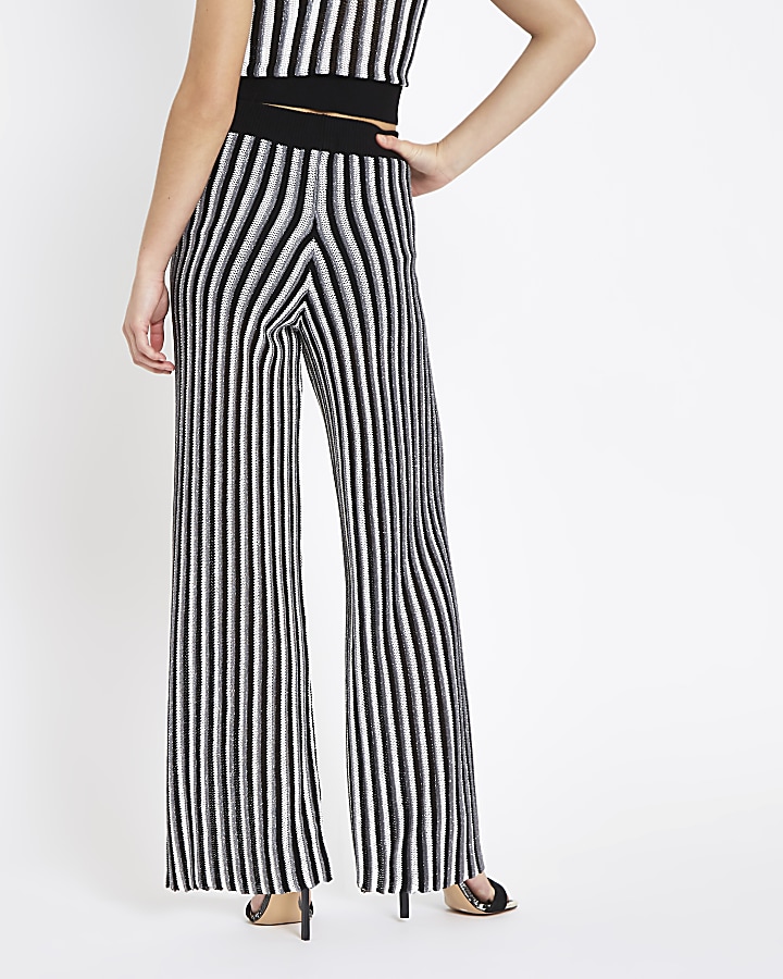 Petite black stripe metallic knit trousers