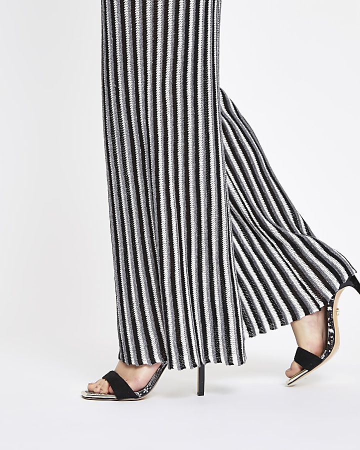 Petite black stripe metallic knit trousers