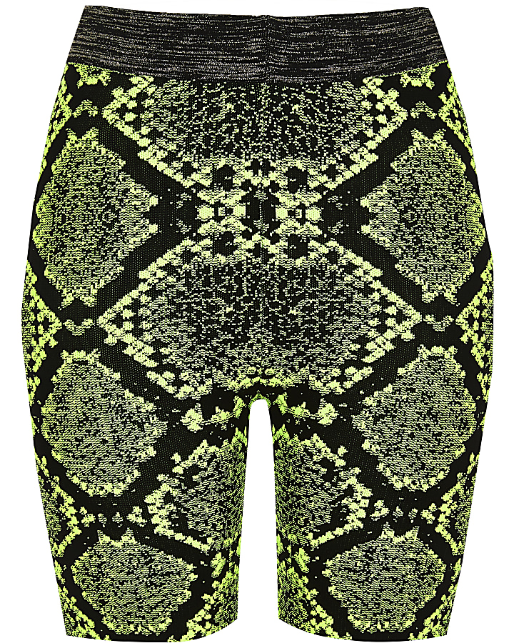 Neon green snake print cycling shorts