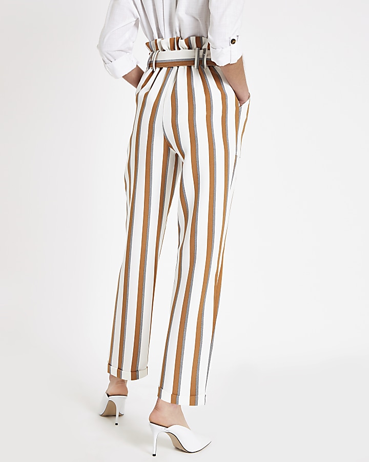 Brown stripe paperbag peg trousers