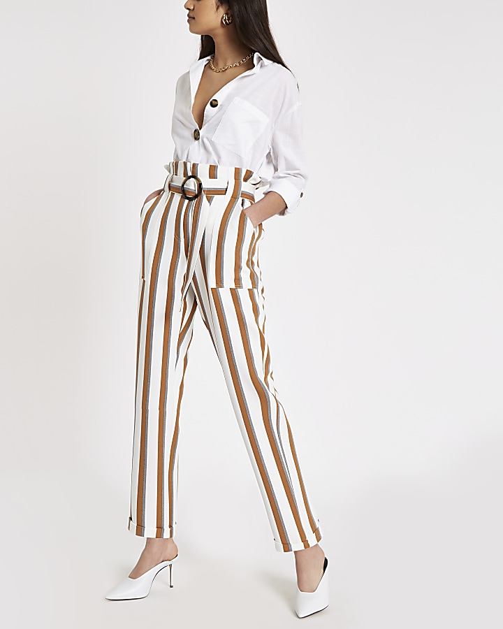 Brown stripe paperbag peg trousers