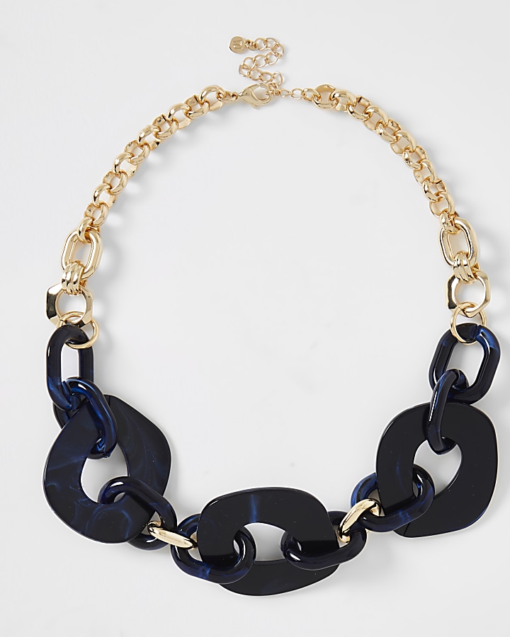 Blue resin interlink necklace