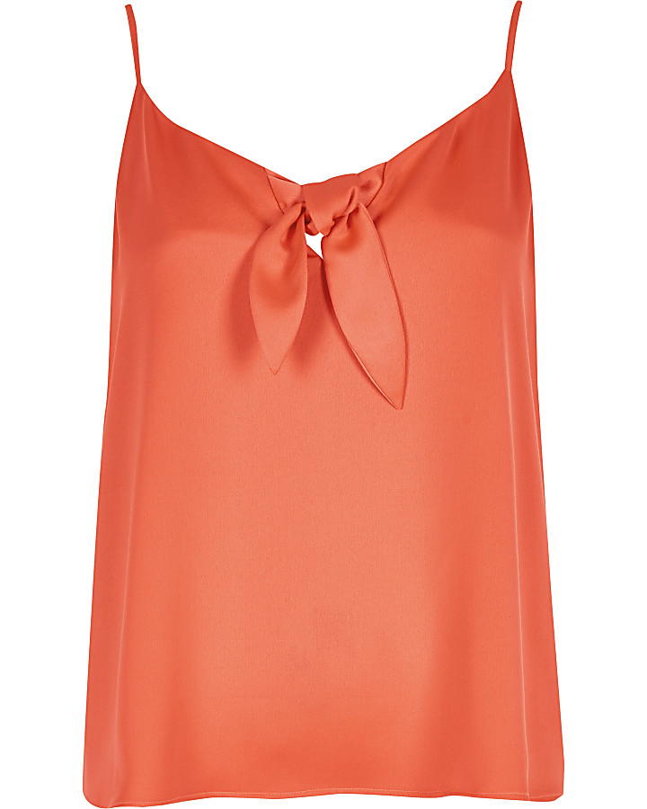 Petite orange bow front cami top