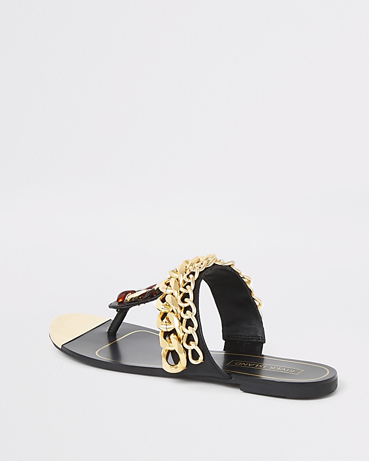Black chain toe thong sandals