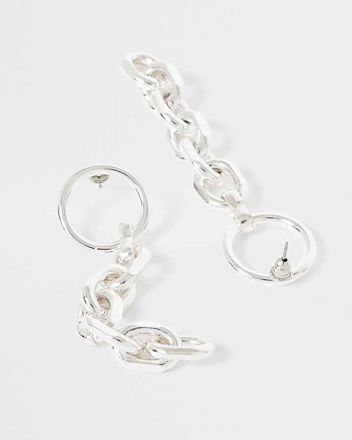Silver colour chain drop earrings