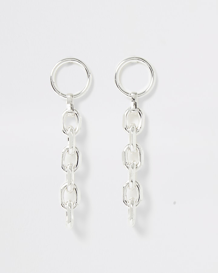 Silver colour chain drop earrings