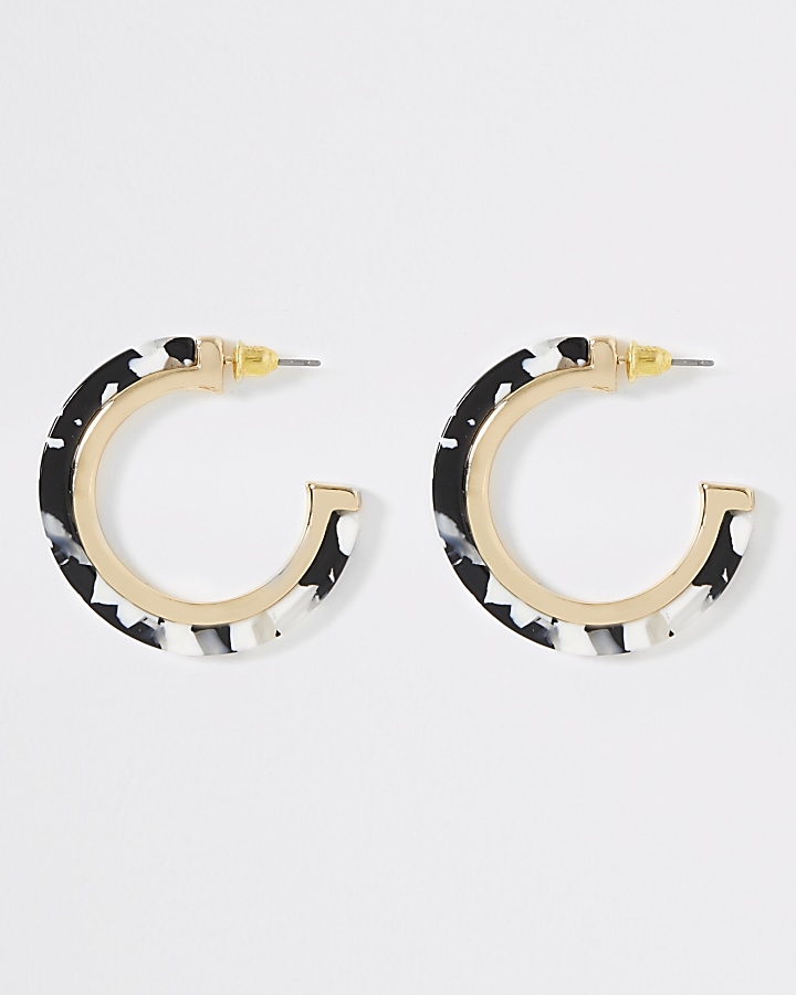 Black mono print hoop earrings