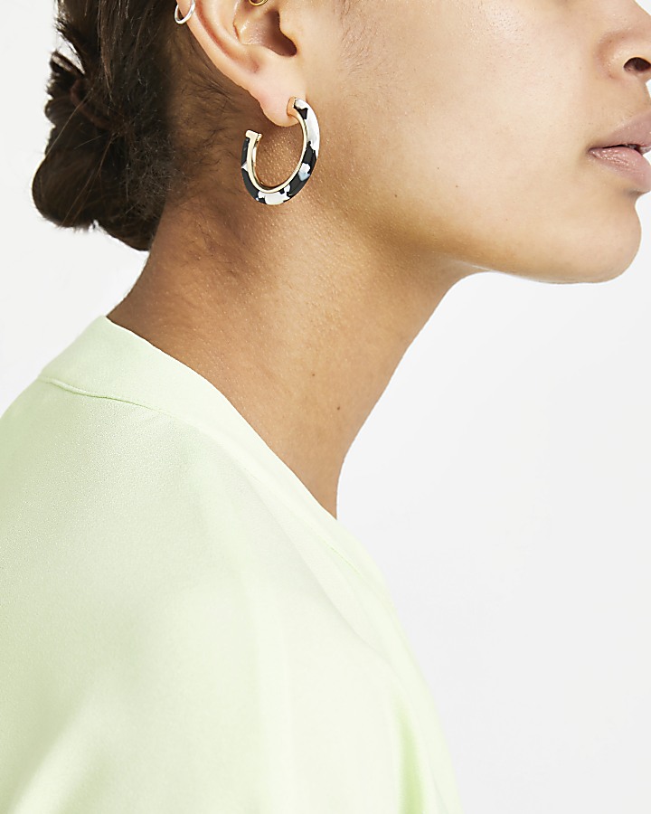 Black mono print hoop earrings