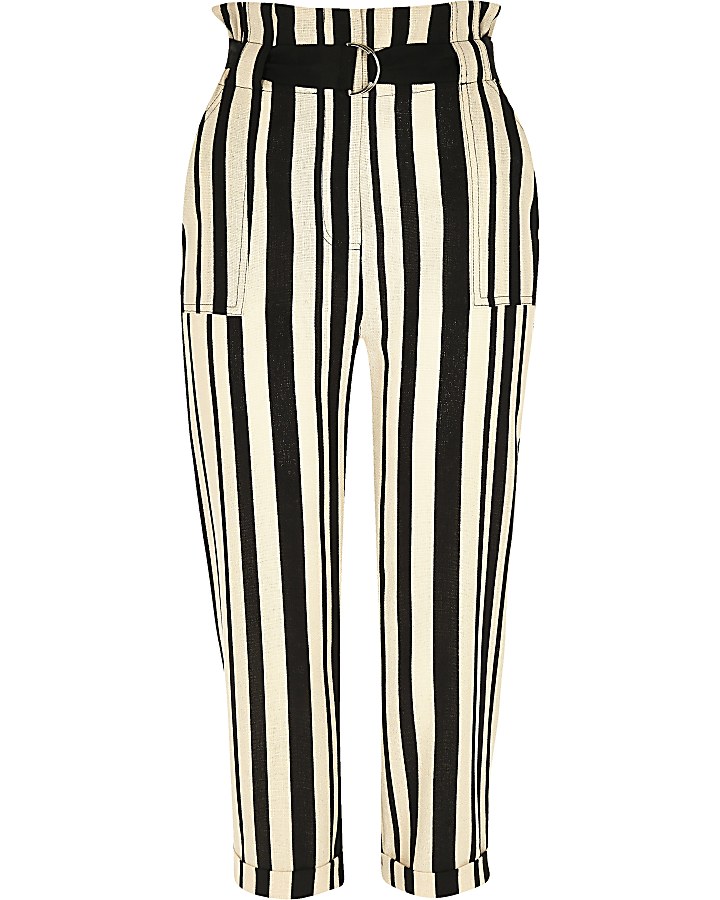 Petite black stripe peg leg trousers