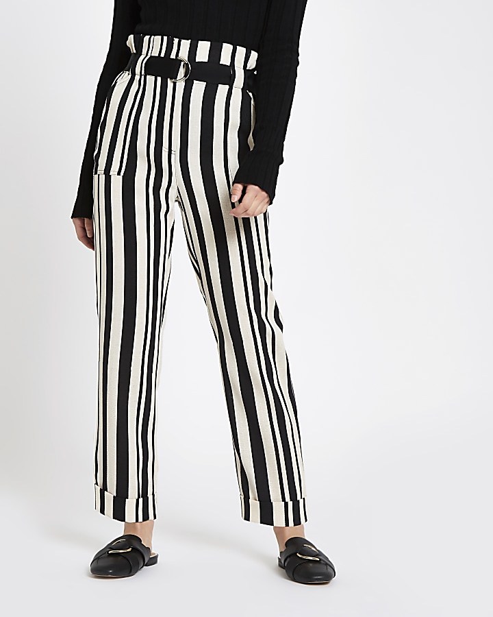 Petite black stripe peg leg trousers