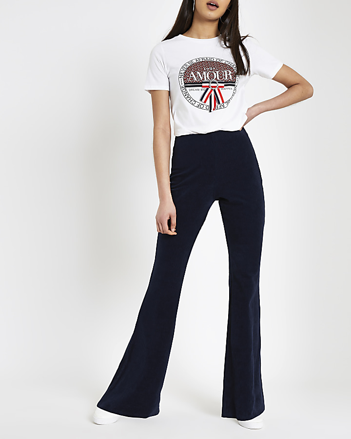 Navy cord flare trousers