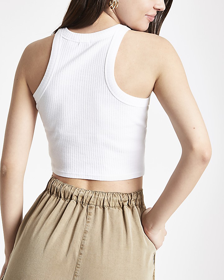 White ribbed racer crop top