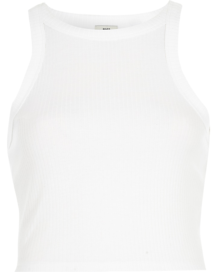 White ribbed racer crop top