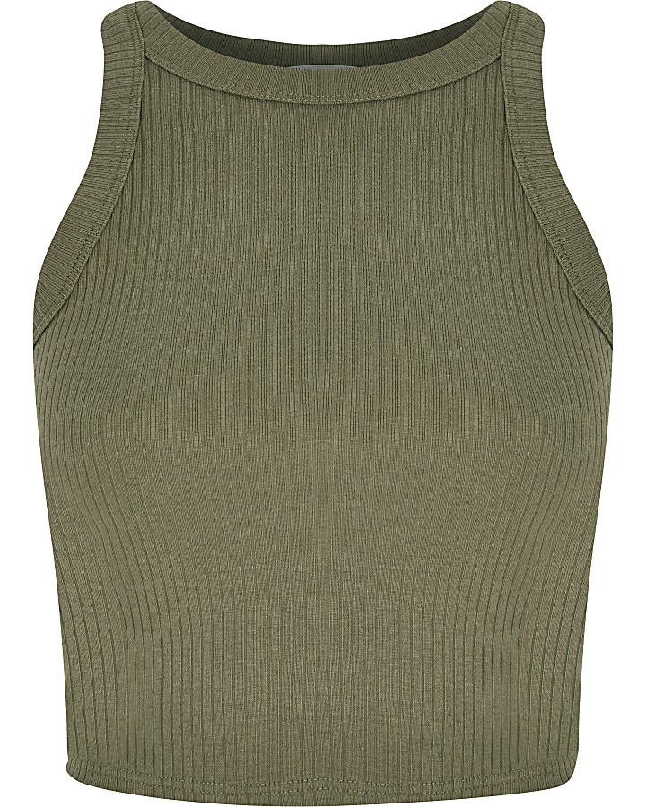 Khaki fitted crop vest