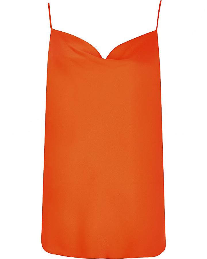 Bright orange cowl neck cami top
