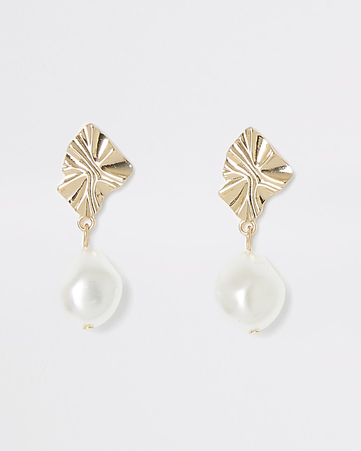 Gold colour pearl drop earrings