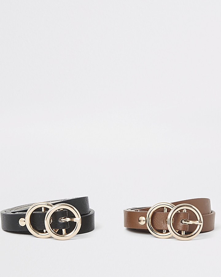 Black and brown double ring belt multipack