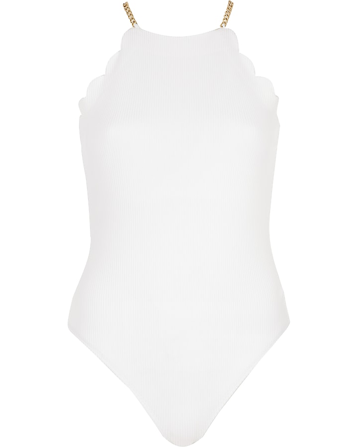 White scallop trim bodysuit