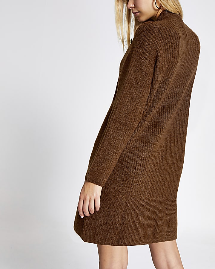 Dark brown knit jumper dress