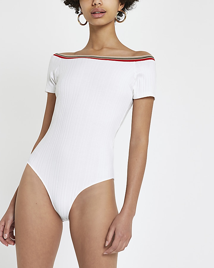 White rib fitted jersey bodysuit