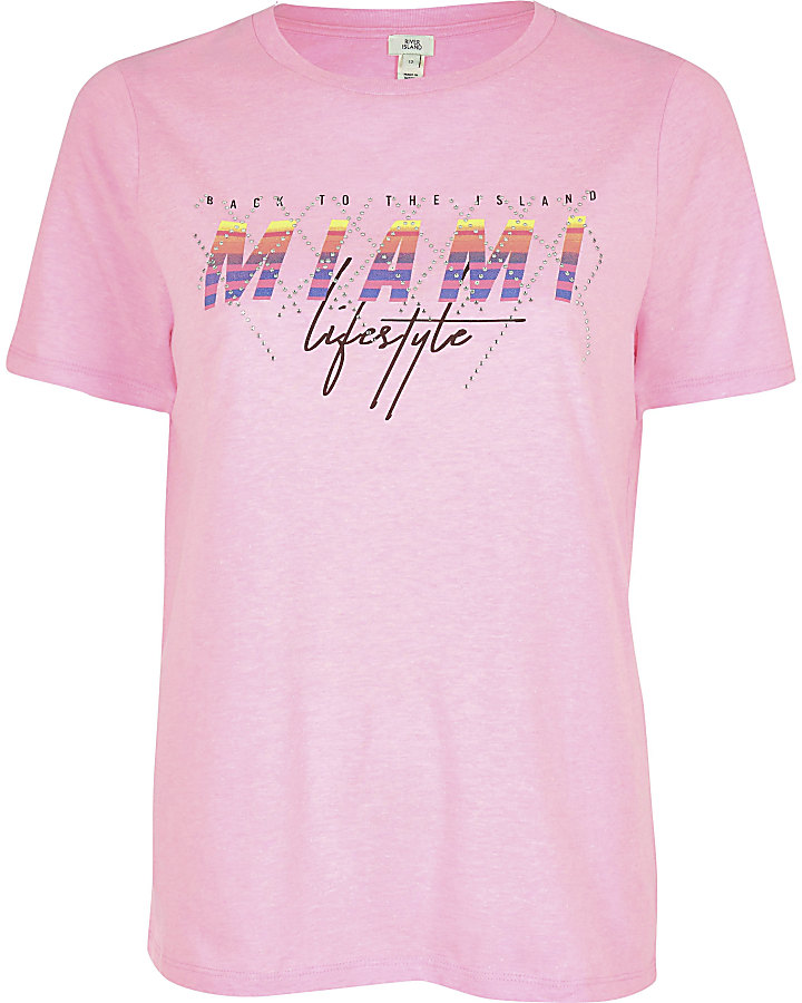 Pink 'Miami' sequin print T-shirt