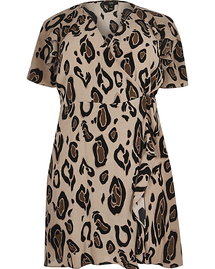 Plus brown leopard print tea dress