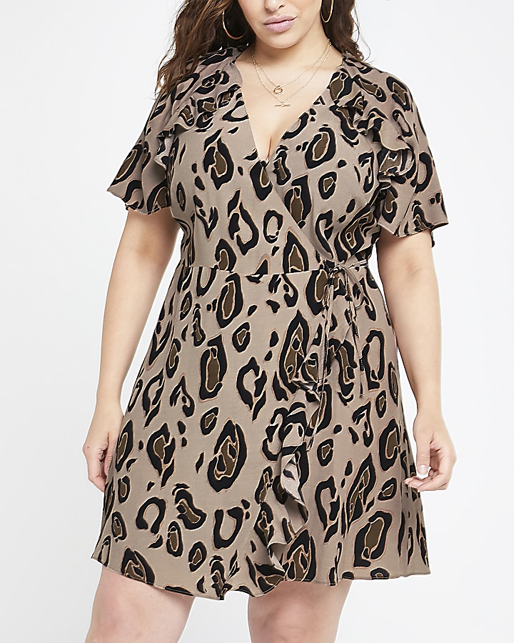 Plus brown leopard print tea dress