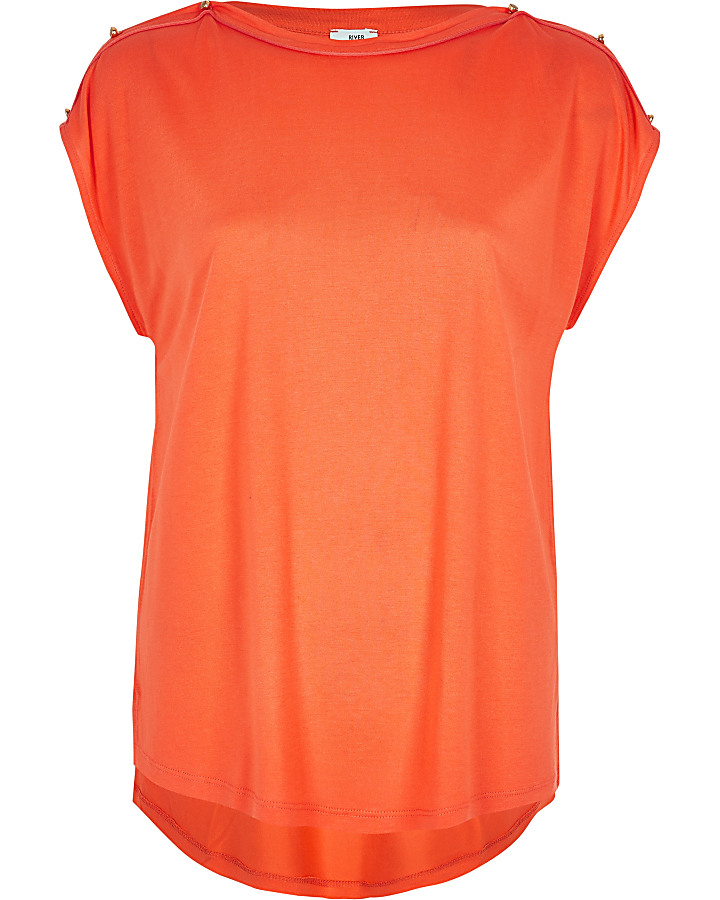 Orange faux button T-shirt