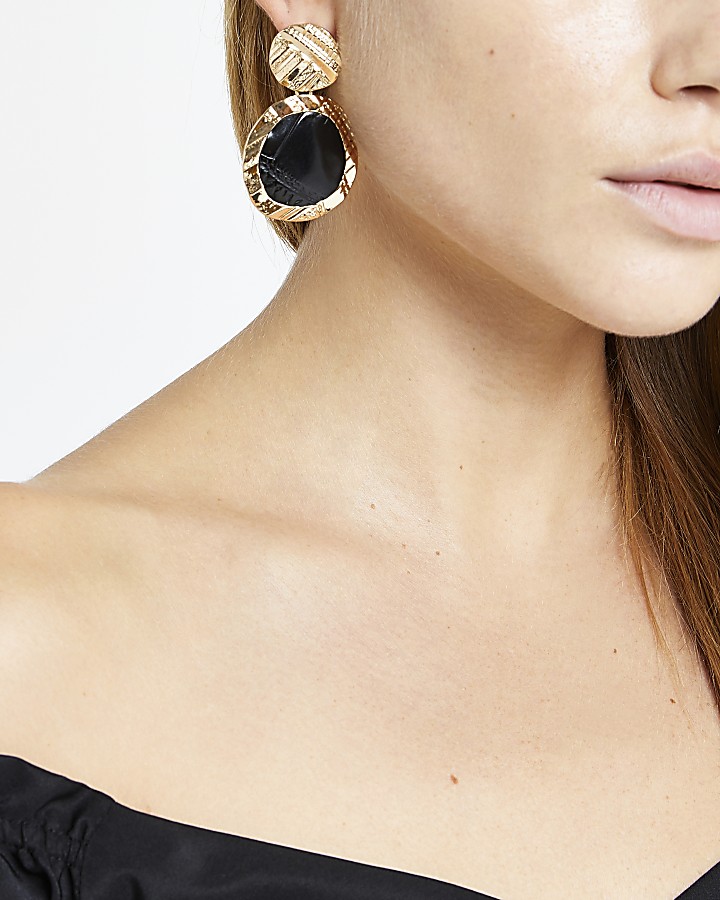 Gold colour textured drop earrings