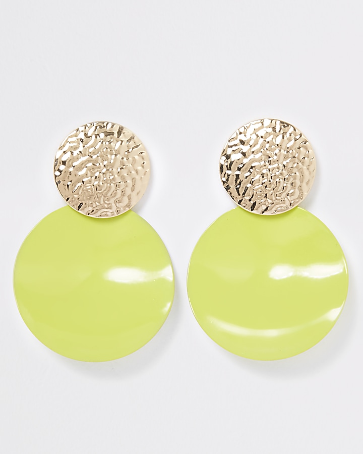 Neon green textured drop earrings