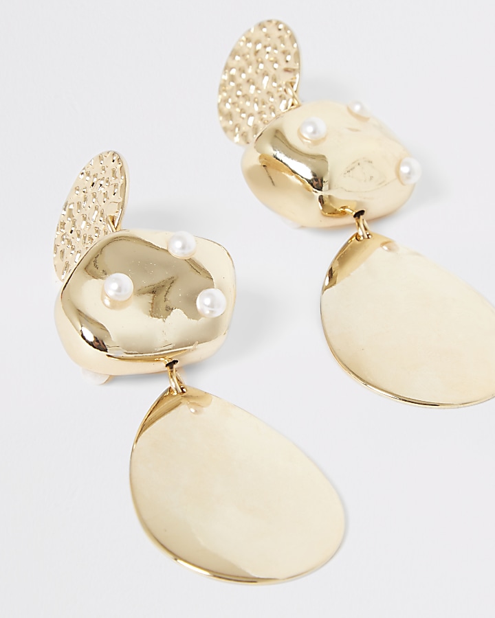 Gold colour scattered pearl drop earrings