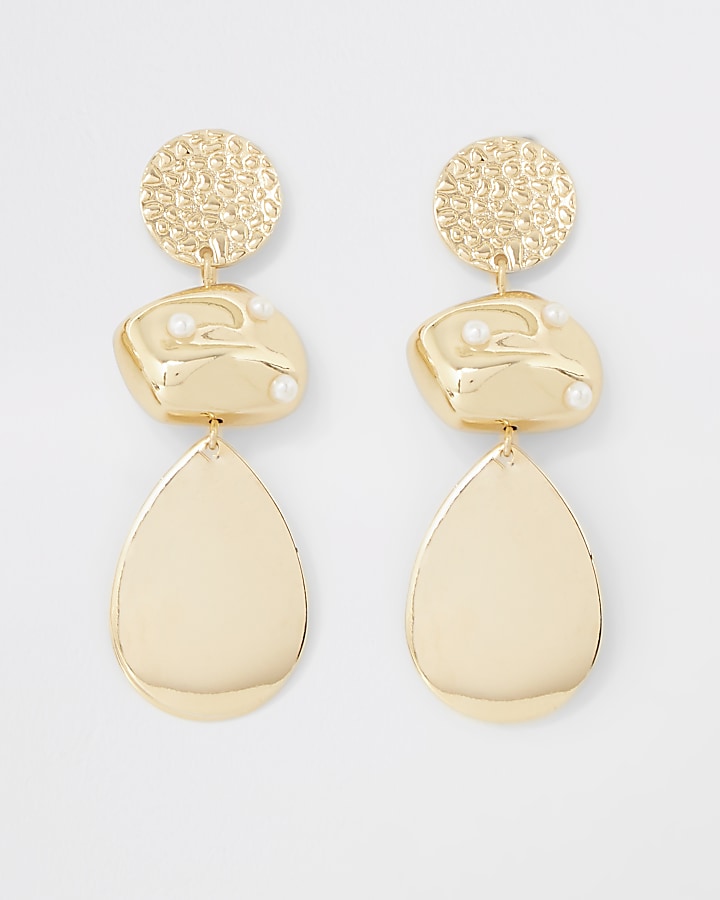 Gold colour scattered pearl drop earrings