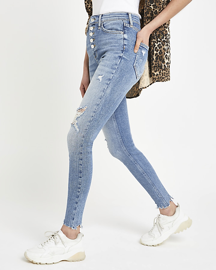 Blue ripped Hailey high rise skinny jeans