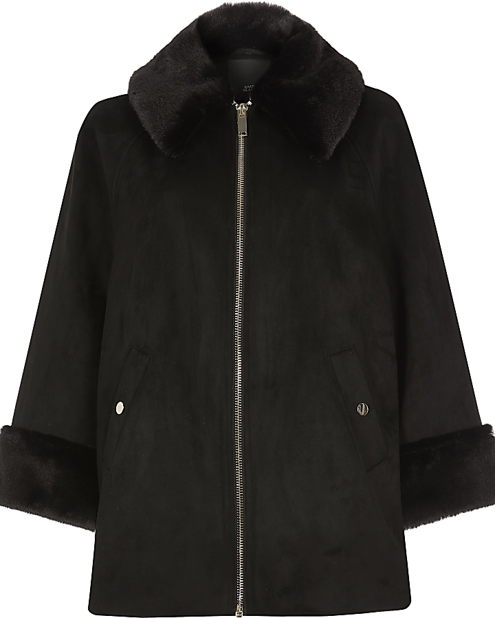 Black faux suede cape jacket